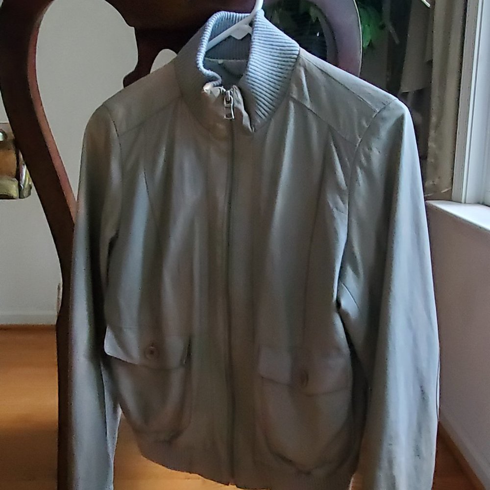 VINTAGE BANANA REPUBLIC LEATHER BOMBER JACKET UNISEX OLIVE GREEN